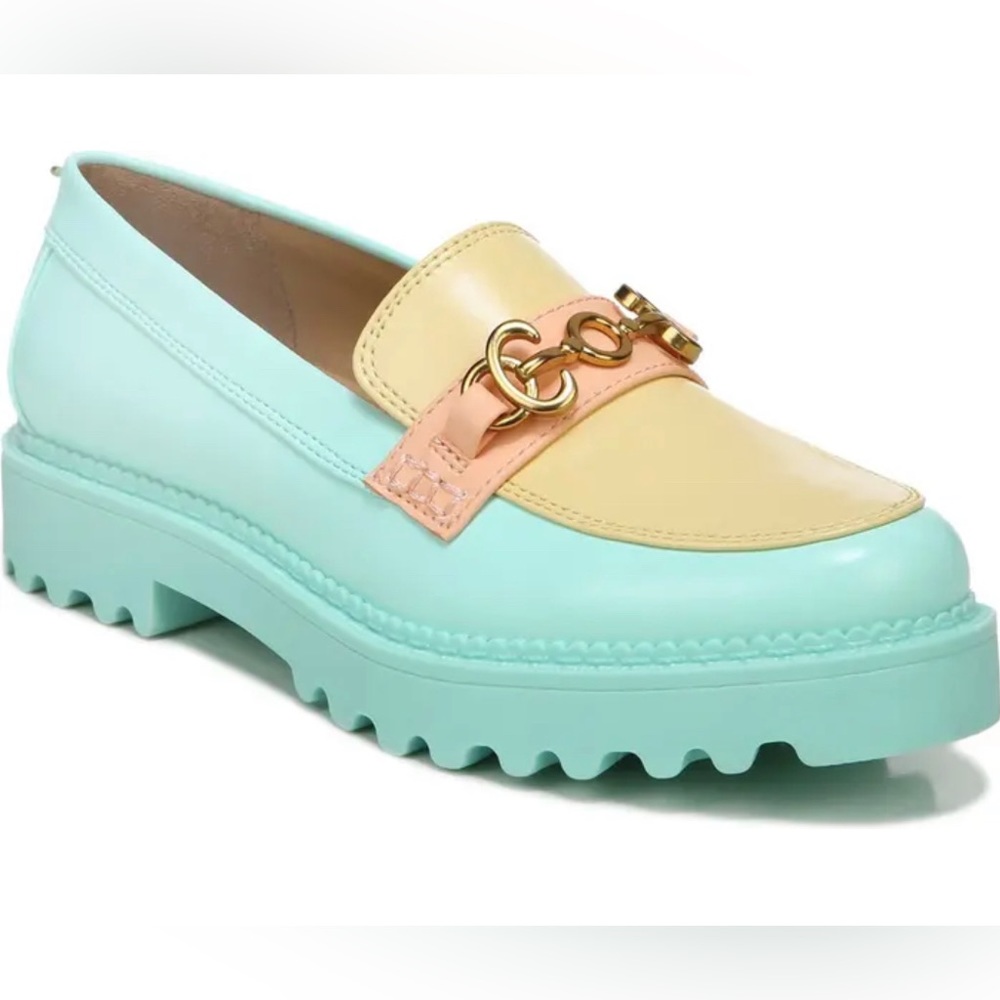 Pastel Platform Loafers Mint Yellow Gold Chain Size 6 Chunky Pre